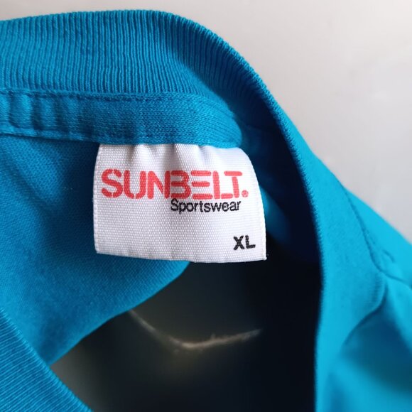 Men's XL Vintage T-shirt Sunbelt Sportswear Turquoise Long Sleeve Crewneck 90's - Picture 3 of 6